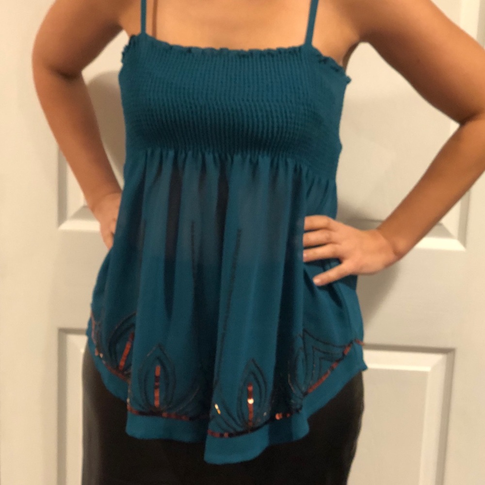 Pretty evening teal top